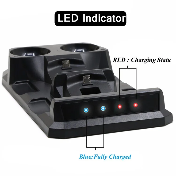KJH-PS4PRO-04 For Snoy PlayStation4 / PlayStation Move Gamepad Controller Charger 4-Port Charging Dock Station Holder Stand Organizer