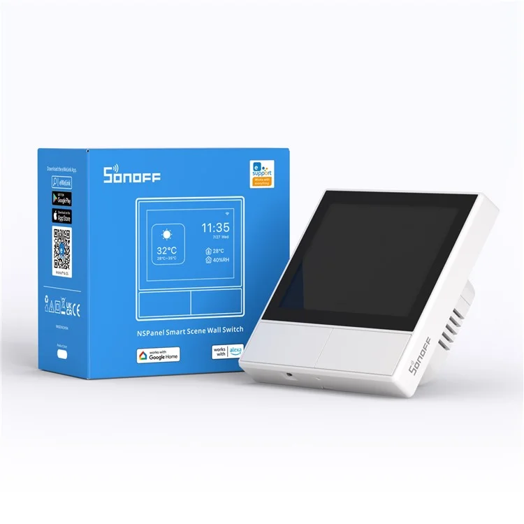 SONOFF Nspalel-ue 2 Gang Smart Home Control Crelcreen Touchscreen Painel de Interruptor de Parede de Cena Inteligente - Plugue da ue