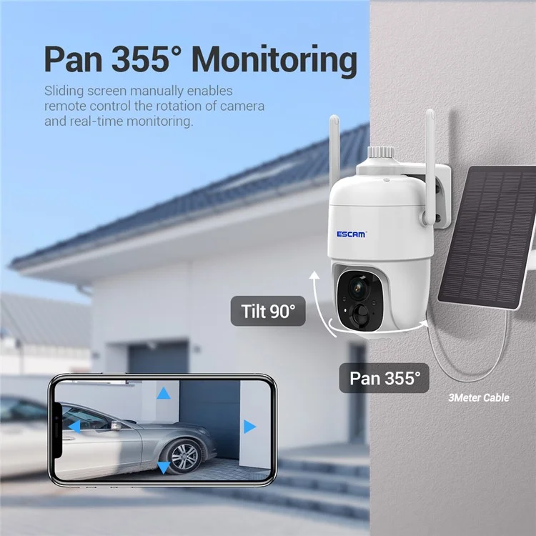 ESCAM G24 H.265 3MP Full HD AI Identify Camera with Solar Panel PIR Alarm WiFi Camera Built-In Battery