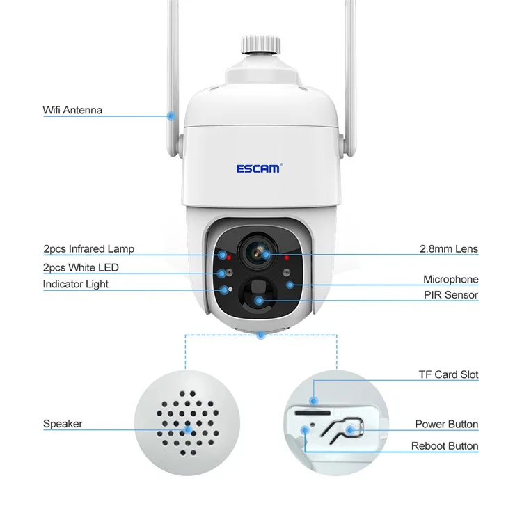 ESCAM G24 H.265 3MP Full HD AI Identify Camera with Solar Panel PIR Alarm WiFi Camera Built-In Battery