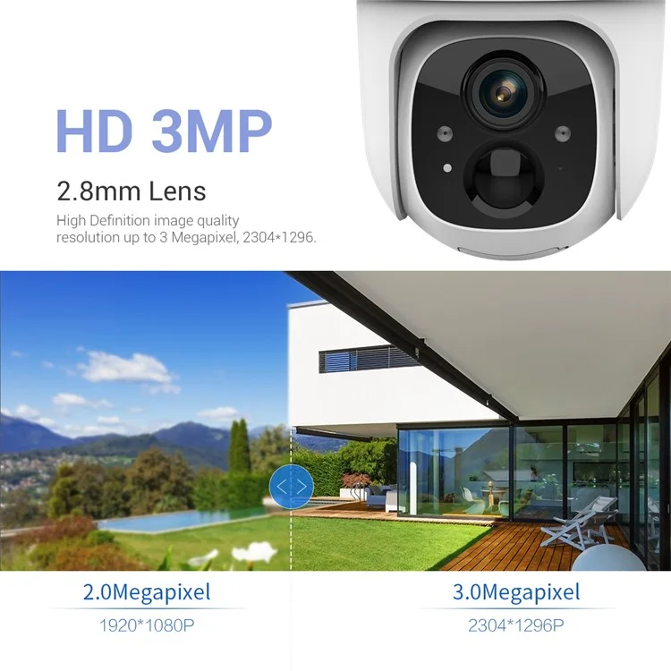 ESCAM G24 H.265 3MP Full HD AI Identify Camera with Solar Panel PIR Alarm WiFi Camera Built-In Battery