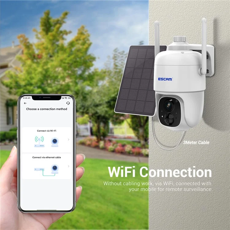 ESCAM G24 H.265 3MP Full HD AI Identify Camera with Solar Panel PIR Alarm WiFi Camera Built-In Battery