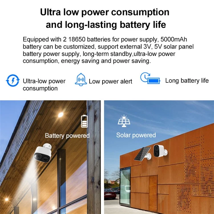 VSTARCAM 2MP Wireless Camera with Solar Panel, Battery Powered Low Power WiFi Camera Home Safety Device