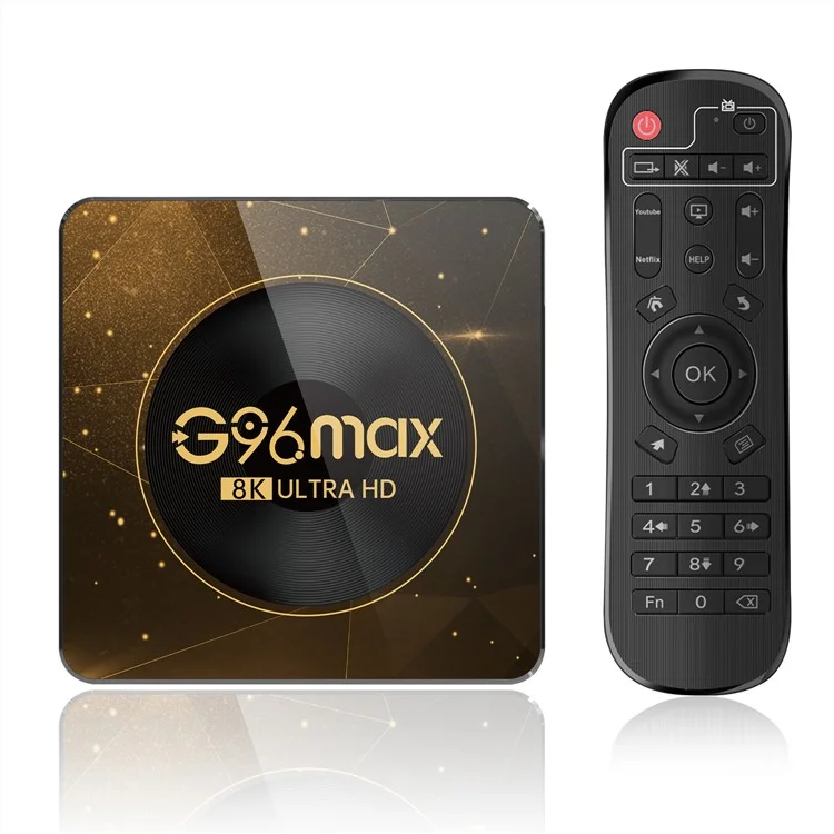 Boîtier TV Android 13.0 G96max 4+32 Go 8K Ultra HD avec WiFi 6, Bluetooth et télécommande (Certifié CE) - Prise US