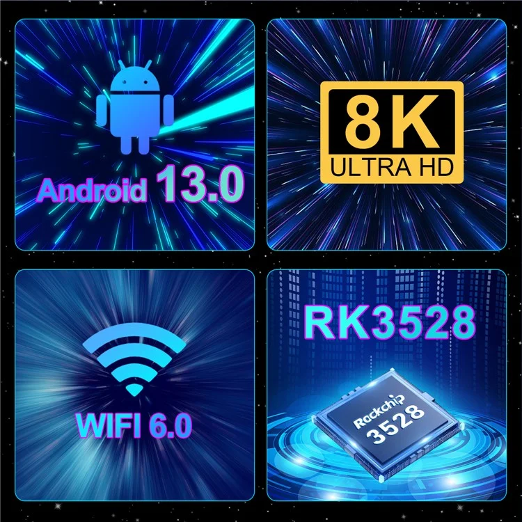 Boîtier TV Android 13.0 G96max 4+32 Go 8K Ultra HD avec WiFi 6, Bluetooth et télécommande (Certifié CE) - Prise US