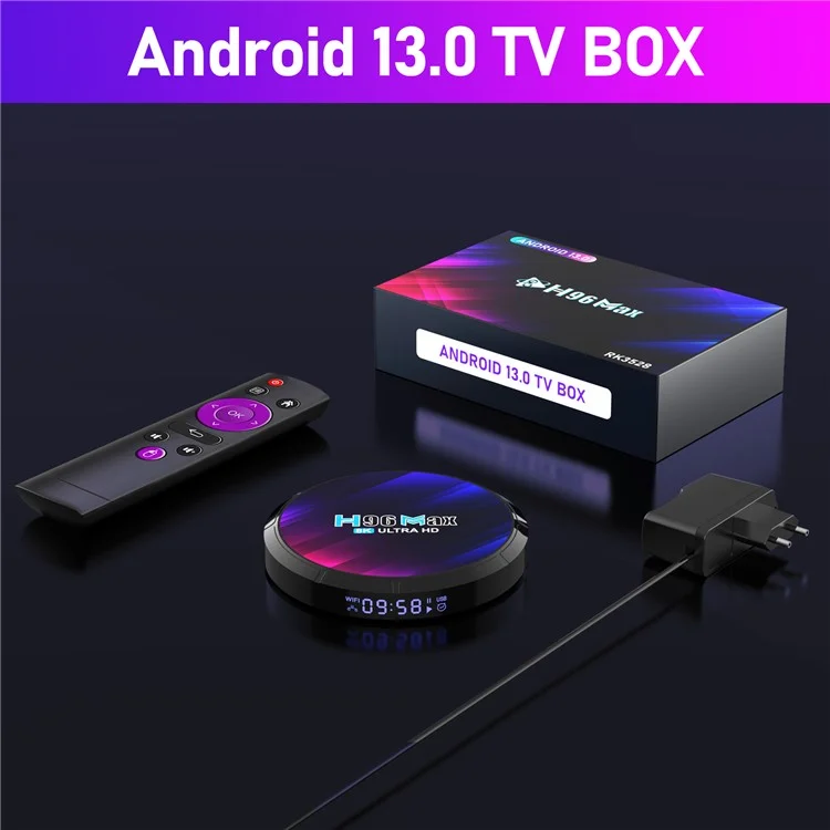 H96max Сеть Сетевой Подставка 4GB+32GB TV Set Top Box RK3528 Android 13.0 Wi-fi 6 Ultra HD TV Box - us Plug