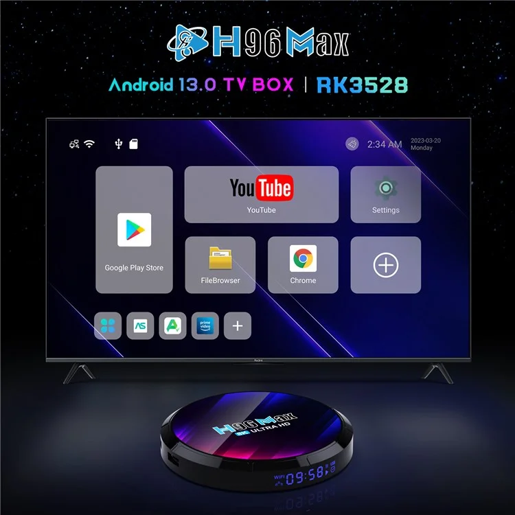 H96 Max Network Set-Top Box 4GB RAM 32GB ROM Android 13.0 RK3528 WiFi6 Ultra HD TV Box - US Plug