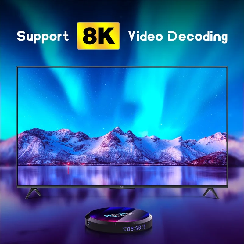 صندوق التلفاز الشبكي H96 Max بذاكرة وصول عشوائي 4 جيجابايت وذاكرة داخلية 32 جيجابايت ونظام أندرويد 13.0 ومعالج RK3528 وواي فاي 6 وصندوق تلفاز بدقة Ultra HD - قابس الاتحاد الأوروبي
