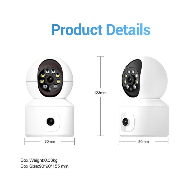 ESCAM QF010 2x2MP Detección de Movimiento de Doble Lente Cámara Wifi Cámara de Voz de Dos Vías Soporte de Almacenamiento en la Nube - Enchufe de Ee. Uu.