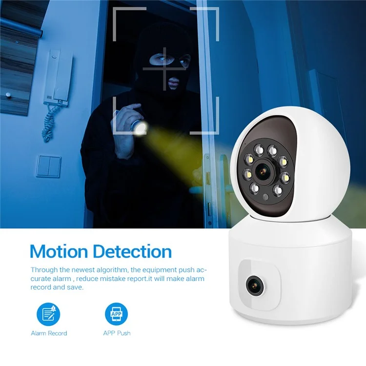 ESCAM QF010 2x2MP Câmera WiFi de Detecção de Movimento de Lente Dupla com Voz Bidirecional - Plugue dos EUA