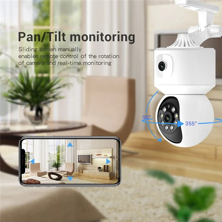 ESCAM QF010 2x2MP Câmera WiFi de Detecção de Movimento de Lente Dupla com Voz Bidirecional - Plugue dos EUA