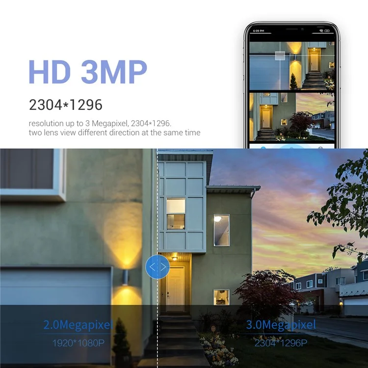 ESCAM PT210 2*3MP Dual-Lens Dual-Screen Monitor Camera Pan / Tilt Bi-Directional Two-Way Voice WiFi Camera - US Plug