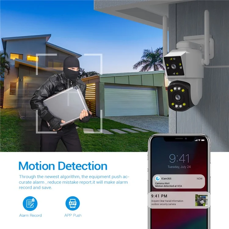 ESCAM PT210 2*3MP Dual-Lens Dual-Screen Monitor Camera Pan / Tilt Bi-Directional Two-Way Voice WiFi Camera - US Plug