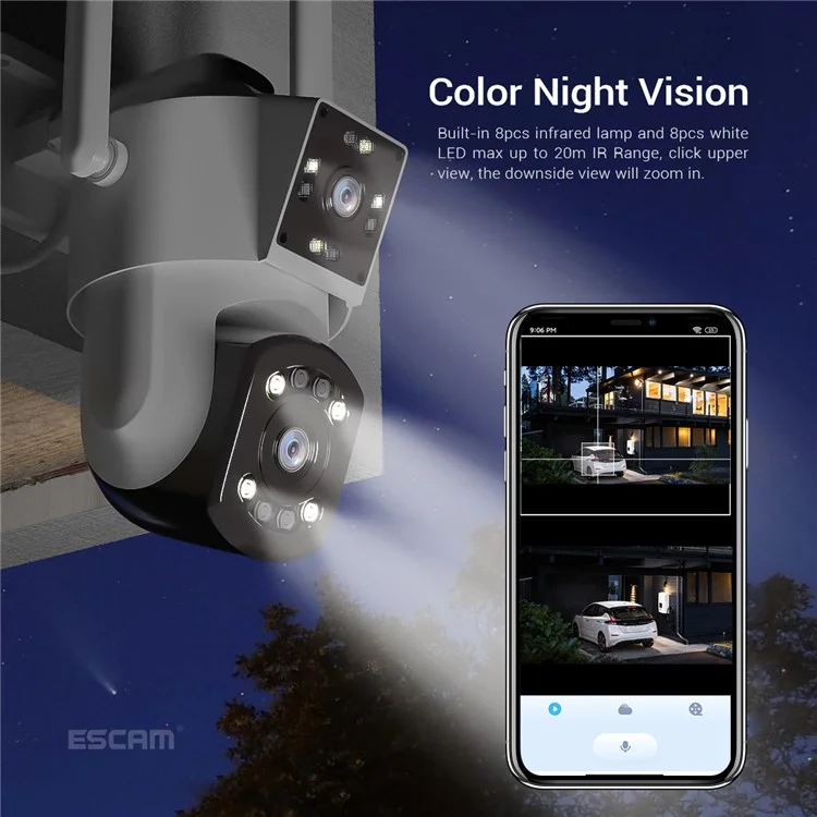ESCAM PT210 2*3MP Dual-Lens Dual-Screen Monitor Camera Pan / Tilt Bi-Directional Two-Way Voice WiFi Camera - US Plug