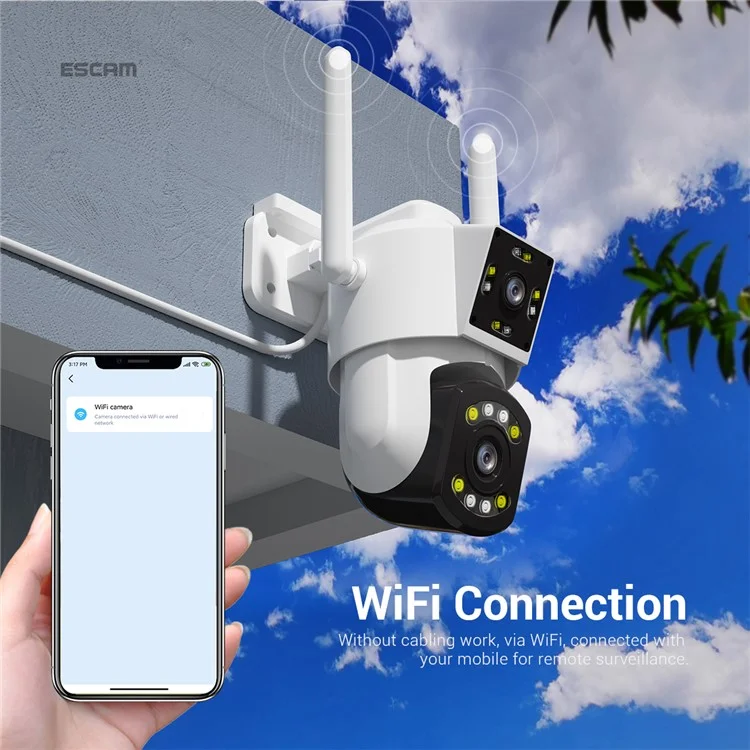 ESCAM PT210 2*3MP Dual-Lens Dual-Screen Monitor Camera Pan / Tilt Bi-Directional Two-Way Voice WiFi Camera - US Plug