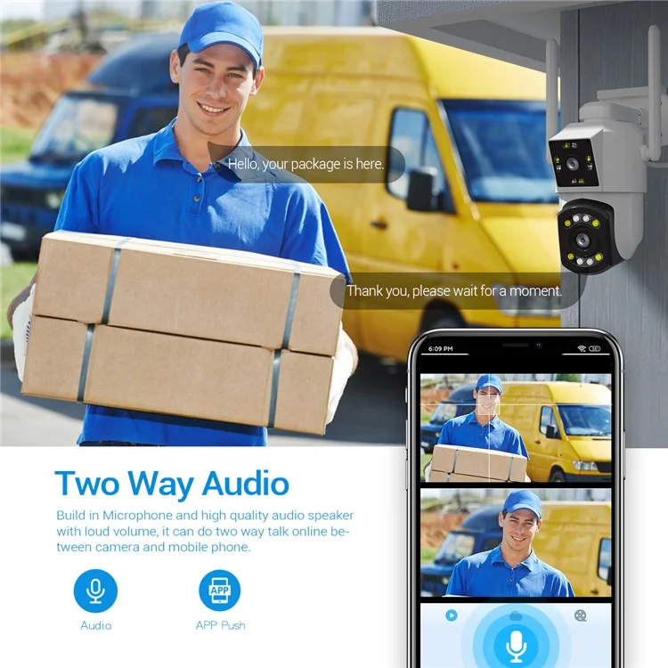 ESCAM PT210 2*3MP Dual-Lens Dual-Screen Monitor Camera Pan / Tilt Bi-Directional Two-Way Voice WiFi Camera - US Plug