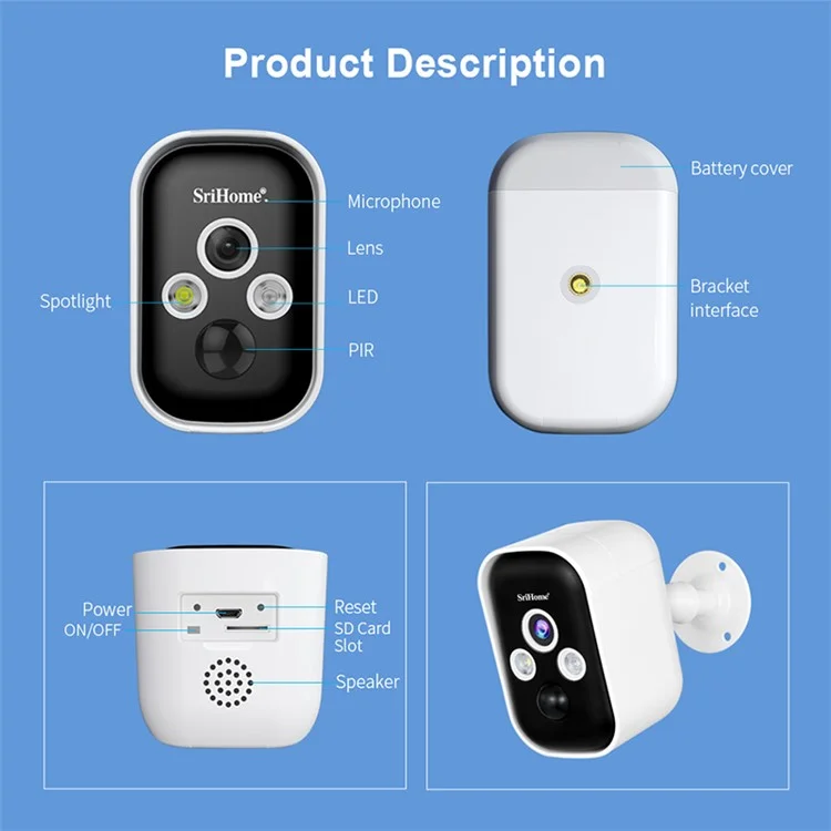SRIHOME SH033B 1080P HD Low Power Battery Camera Dual Light Full Color Surveillance Camera with Solar Panel