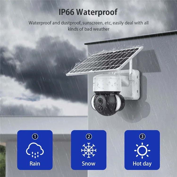 S518 Solar Battery Powered Floodlight PTZ Camera Outdoor Low Power 3MP WiFi Camera, Black Light Full-Color