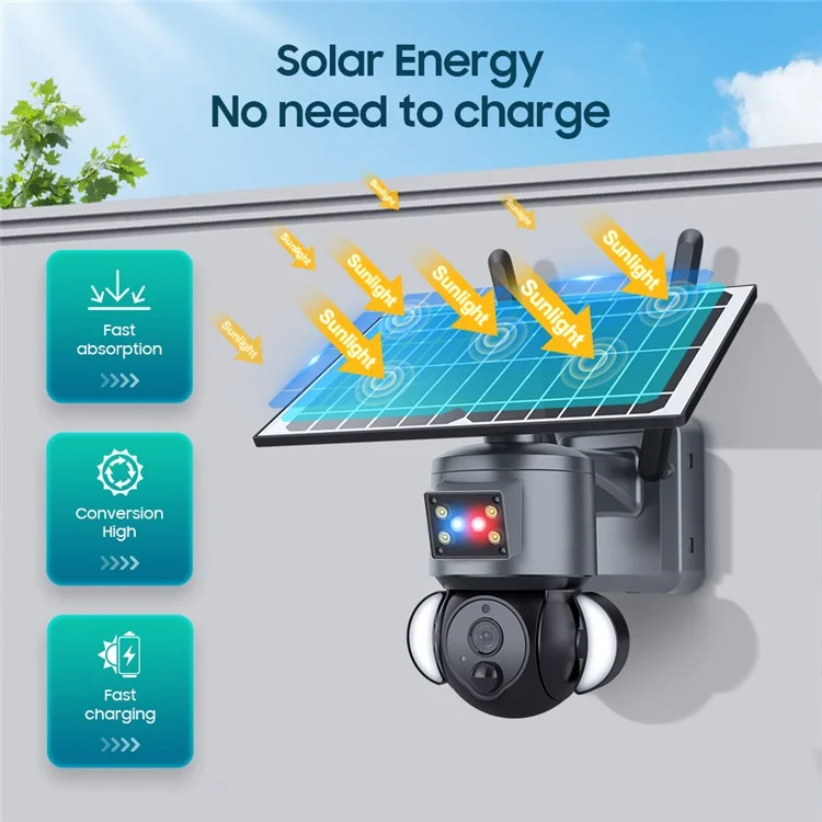 S528 Solar Battery Powered Floodlight PTZ Camera 3MP WiFi HD IR Night Vision Camera