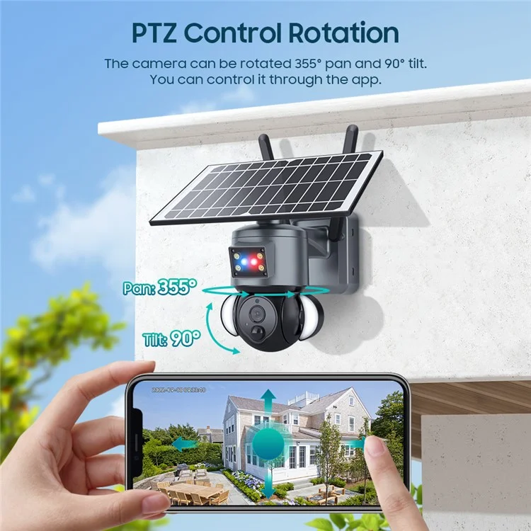 S528 Solar Battery Powered Floodlight PTZ Camera 3MP WiFi HD IR Night Vision Camera