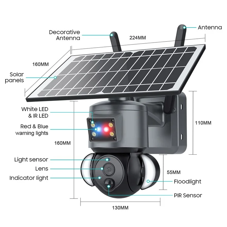 S528 Solar Battery Powered Floodlight PTZ Camera 3MP WiFi HD IR Night Vision Camera