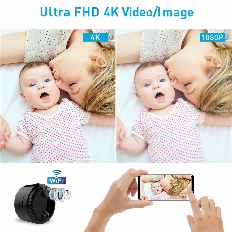 Cámara de red inalámbrica WiFi R10 para el hogar, monitor de vigilancia 4K HD con visión nocturna, cámara remota por teléfono móvil - Negro