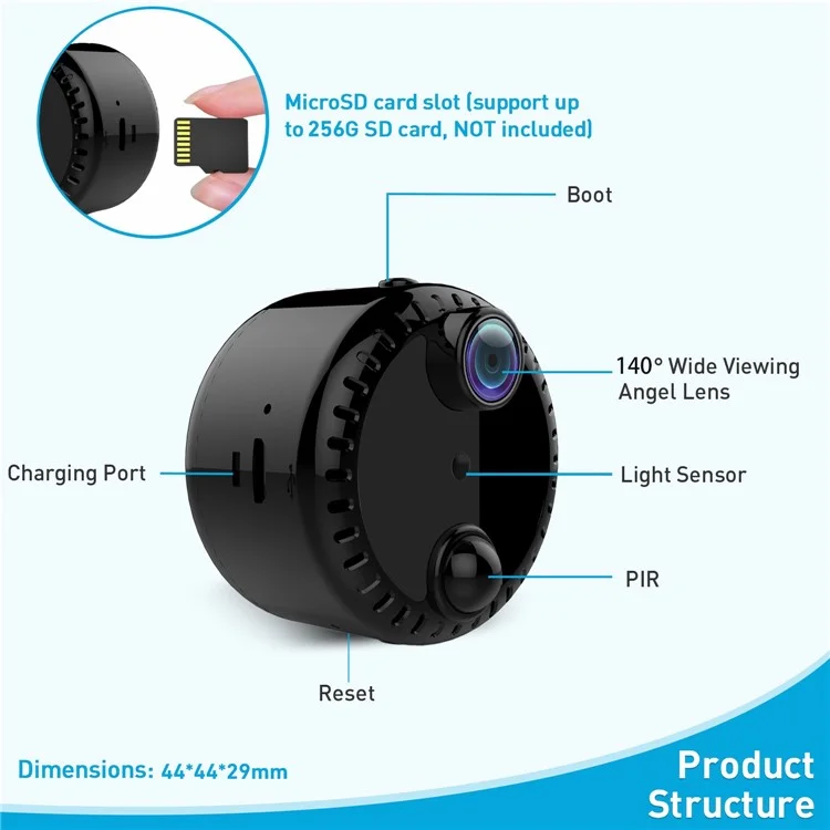Cámara de red inalámbrica WiFi R10 para el hogar, monitor de vigilancia 4K HD con visión nocturna, cámara remota por teléfono móvil - Negro