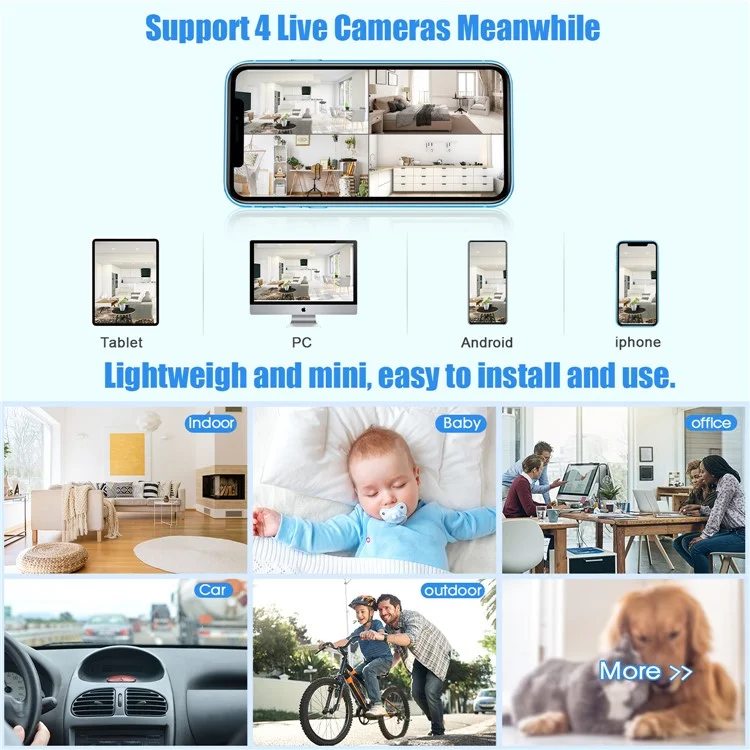 R89 Wireless WiFi Webcam Battery-Powered 4K HD Night Vision Camera Cell Phone Remote Monitor Camera for Home