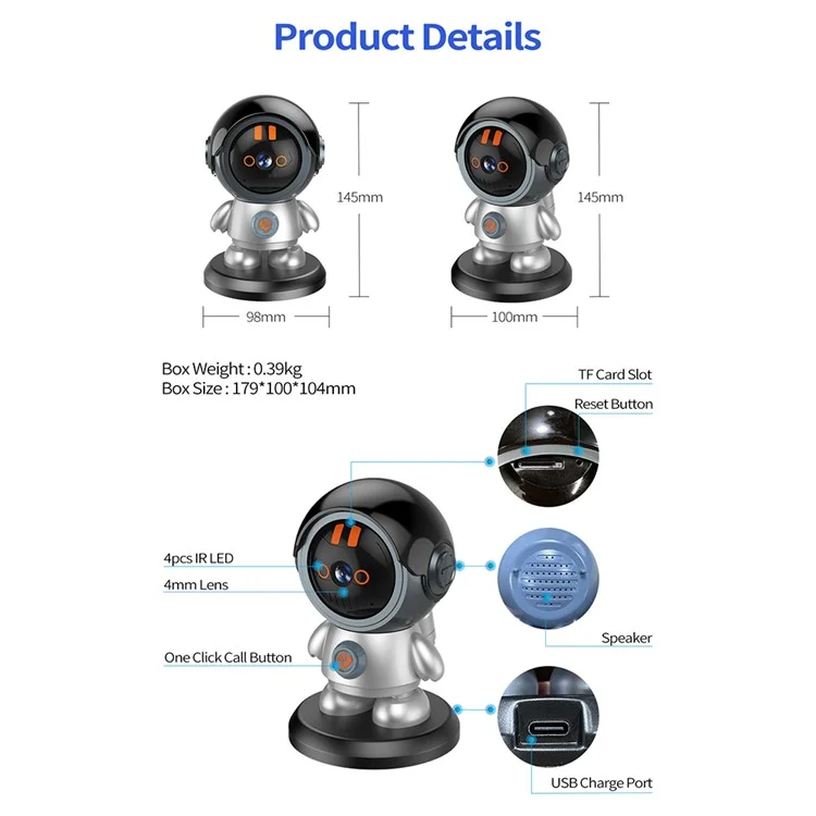 ESCAM PT302 3MP 1296P One Click Call Robotman H.265 WiFi IP Camera Home Security CCTV - EU Plug