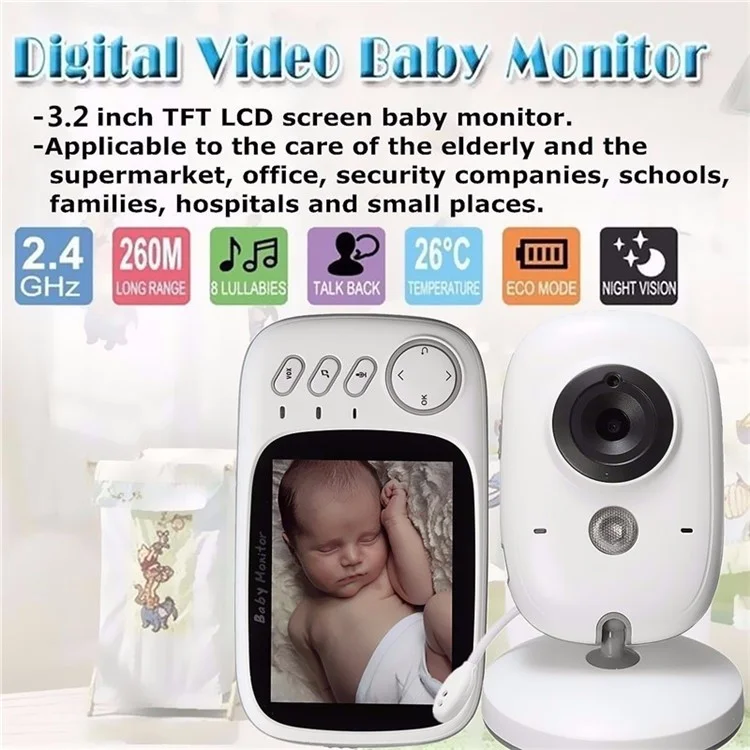 3.2 inch TFT LCD Screen Wireless Baby Care Monitor Camera Indoor Home Two Way Audio HD Camera - US Plug