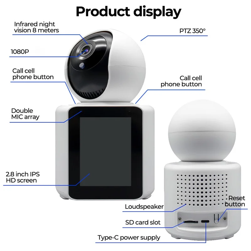 SXT003 2.8-inch IPS Display AI Camera Monitor Two-Way Video Surveillance Camera APP Control - UK Plug