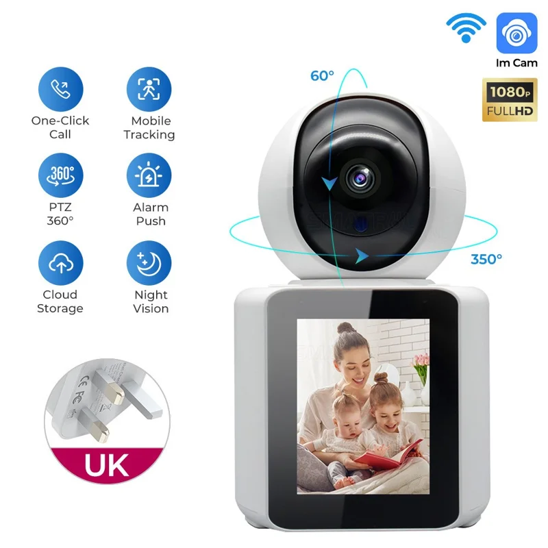 SXT003 2.8-inch IPS Display AI Camera Monitor Two-Way Video Surveillance Camera APP Control - UK Plug
