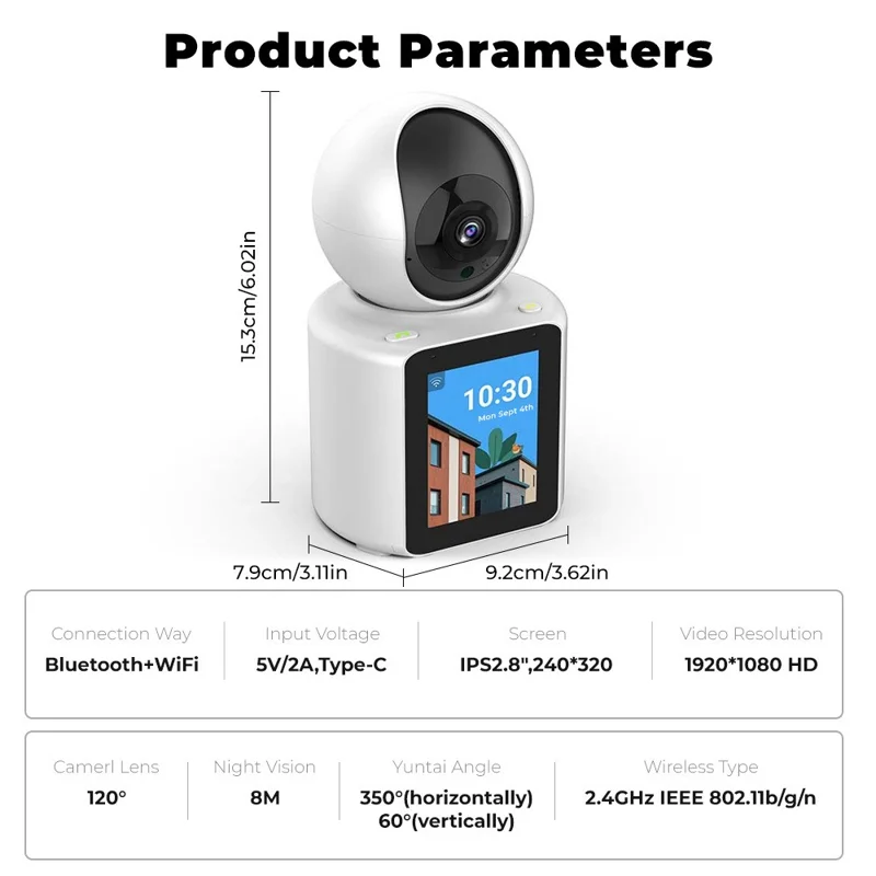 SXT003 2.8-inch IPS Display AI Camera Monitor Two-Way Video Surveillance Camera APP Control - UK Plug