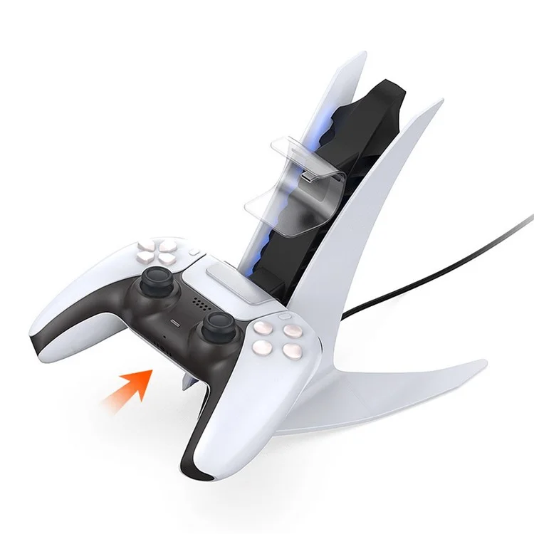DOBE TP5-0557 Pour station de charge de la manette PS5 Dual Gamepad Charging Stand avec lumière ambiante bleue