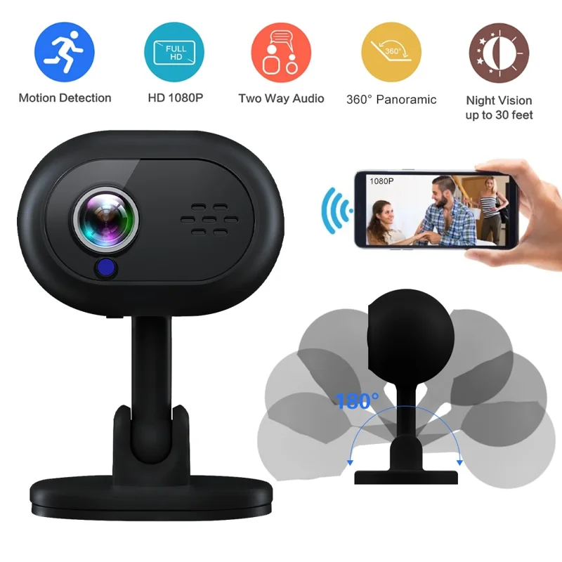 A4 HD WiFi Webcam HD Infrared Night Vision Camera Monitor Support Two-Way Voice - Black