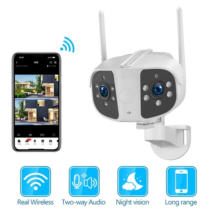 K13 Dual-lens Panoramic View Motion Detection Night Vision Camera Support Two-way Intercom - EU Plug