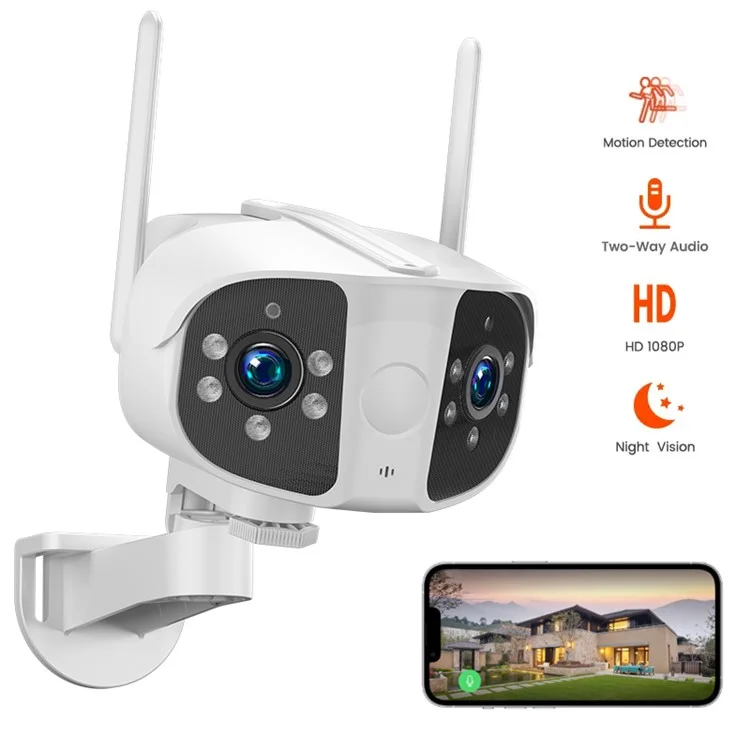 K13 Dual-lens Panoramic View Motion Detection Night Vision Camera Support Two-way Intercom - EU Plug