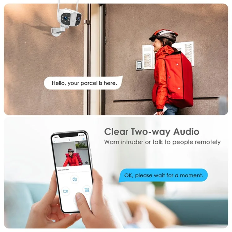 K13 Dual-lens Panoramic View Motion Detection Night Vision Camera Support Two-way Intercom - EU Plug