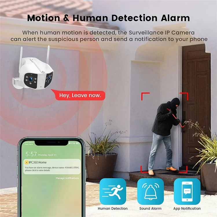 K13 Dual-lens Panoramic View Motion Detection Night Vision Camera Support Two-way Intercom - EU Plug