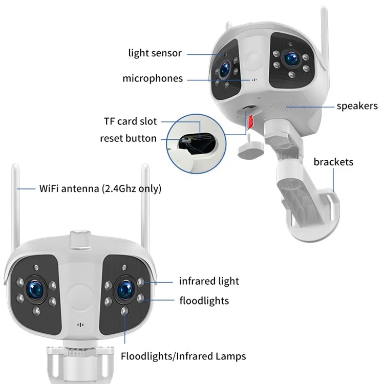 K13 Dual-lens Panoramic View Motion Detection Night Vision Camera Support Two-way Intercom - EU Plug