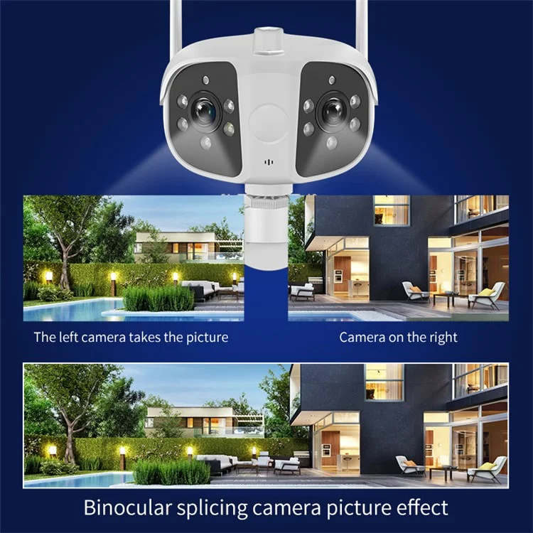K13 Dual-lens Panoramic View Motion Detection Night Vision Camera Support Two-way Intercom - EU Plug