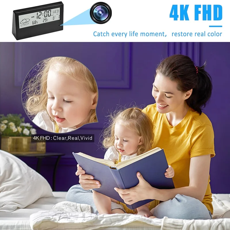 Alarm Clock HD 1080P Home Security WiFi Camera Support Mobile Phone Remote Viewing (Built-in 64GB Memory Card)