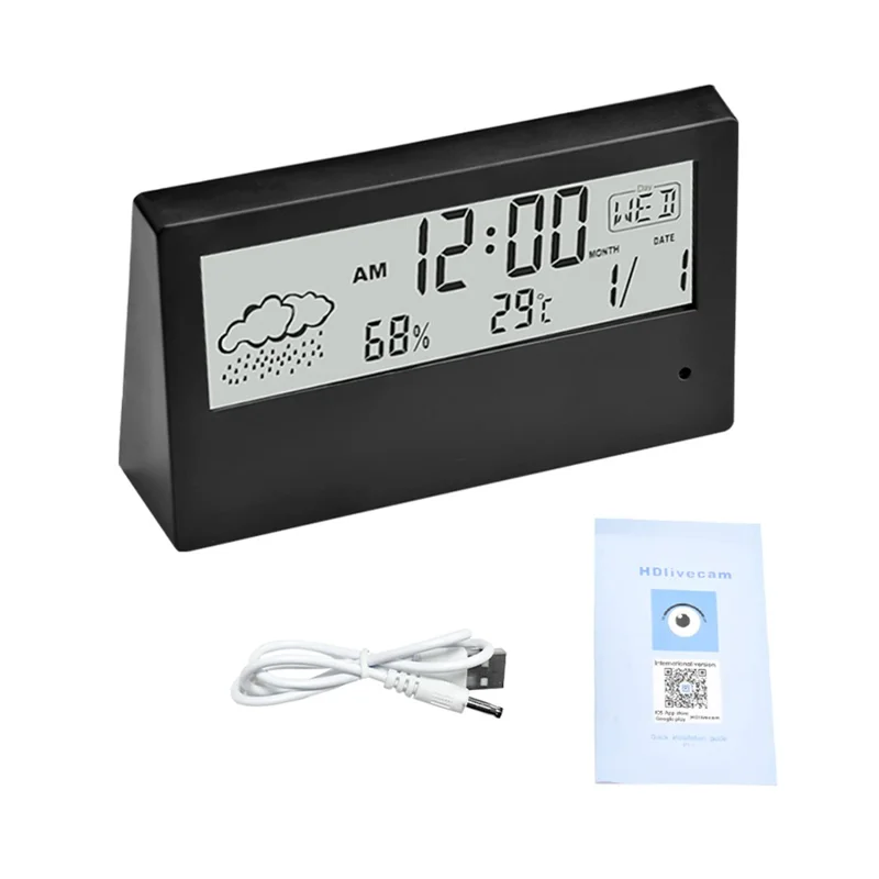 Alarm Clock HD 1080P Home Security WiFi Camera Support Mobile Phone Remote Viewing (Built-in 64GB Memory Card)