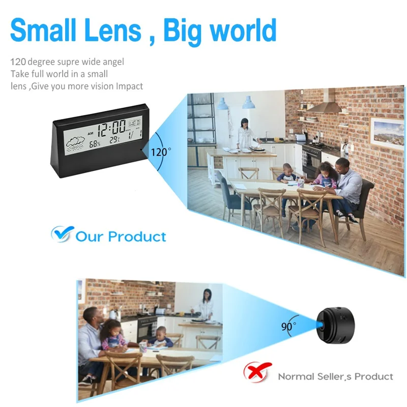 Alarm Clock HD 1080P Home Security WiFi Camera Support Mobile Phone Remote Viewing (Built-in 64GB Memory Card)