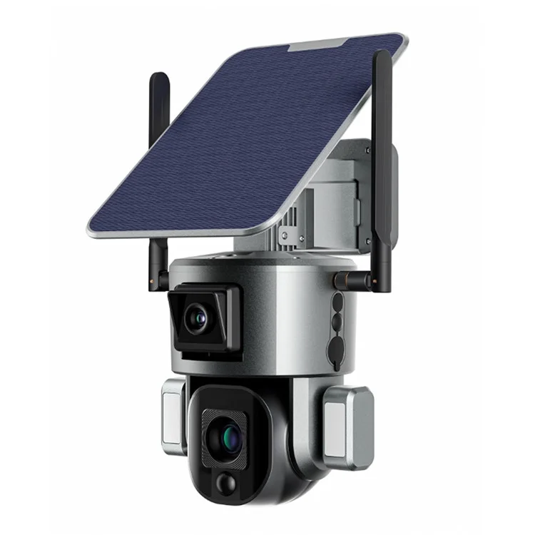 8MP WiFi Wireless Solar Camera PIR Motion Detection Two-Way Audio Fixed Focus Dual Lens Camera