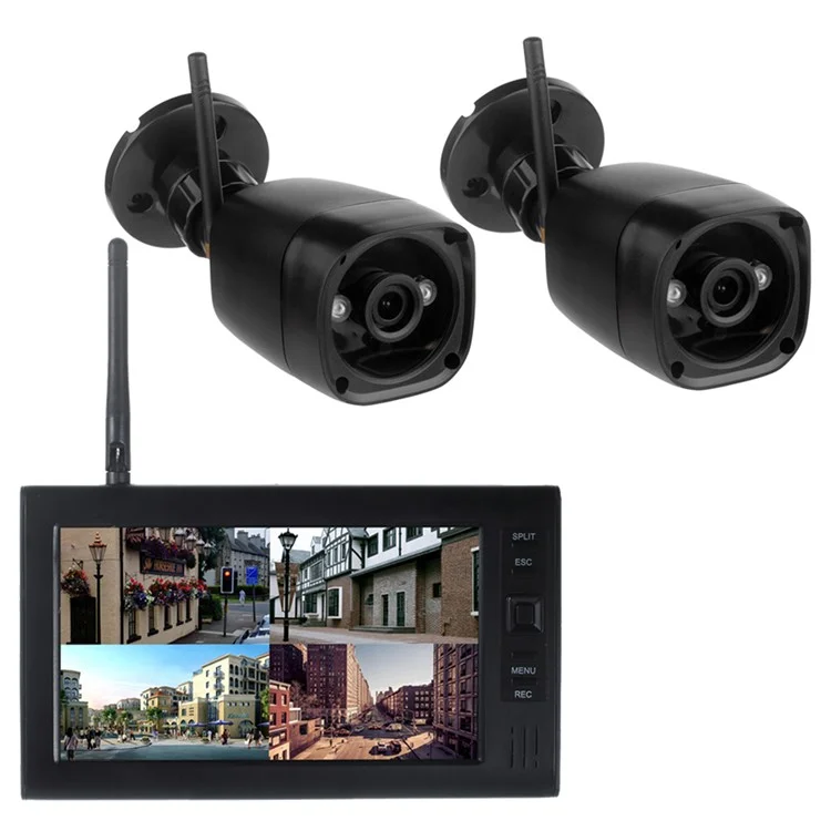602D12 7-inch Four-screen Wireless Monitor with 2 WiFi Security Camera, EU Plug