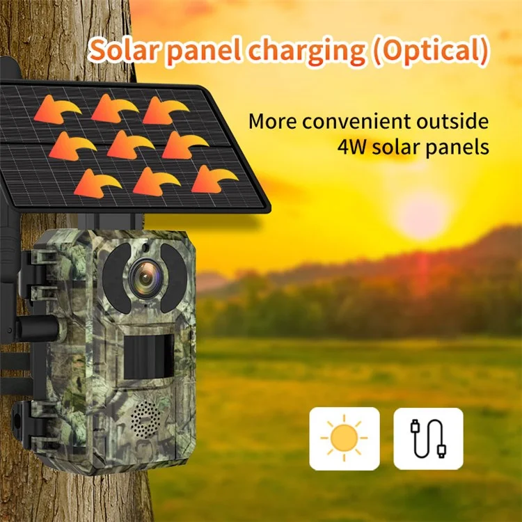 H10 4MP Painel Solar PIR PIR Detecção de Movimento Câmera de Trilha 4G / Versão da ue