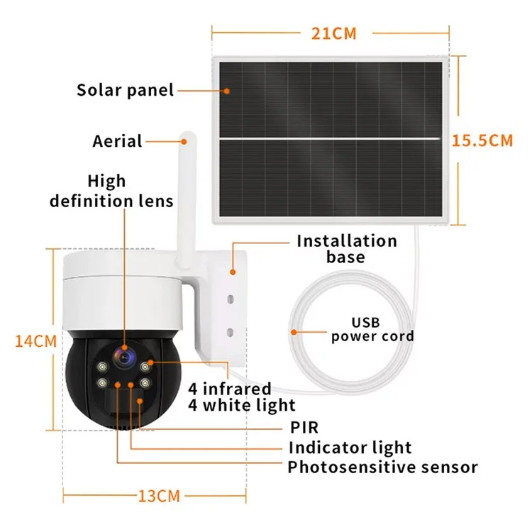 Q4Z 2MP Solar-Powered Camera Wireless WiFi Remote Surveillance Camera