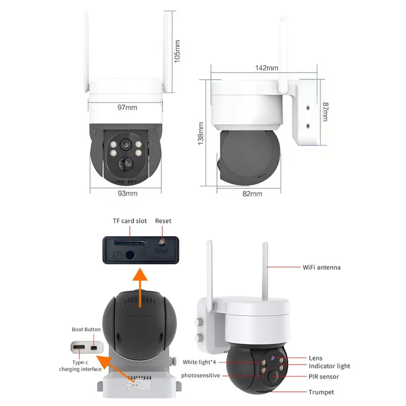 Q4X Outdoor WiFi Solar-Powered Surveillance Camera 1080P HD Video Camera - White