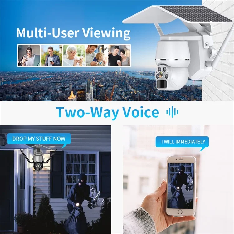 Q7 4MP Outdoor Motion Detection Wireless Solar PTZ Camera, WiFi Version - Black